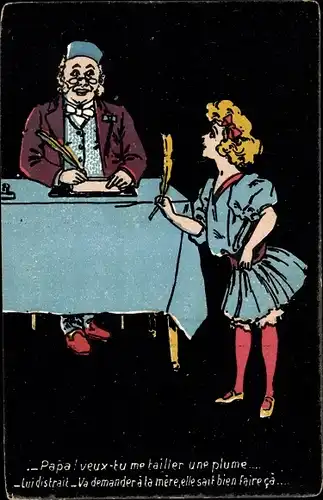 Ak Mann am Schreibtisch, Brief, Feder, Papa, Veux tu metailier une plume...