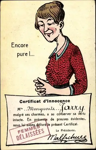 Künstler Ak Encore pure, Certificat d'Innocence, Femmes Delaisses