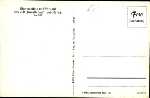 Ak Sebnitz Sachsen, Blumenschau und Verkauf des VEB Kunstblume