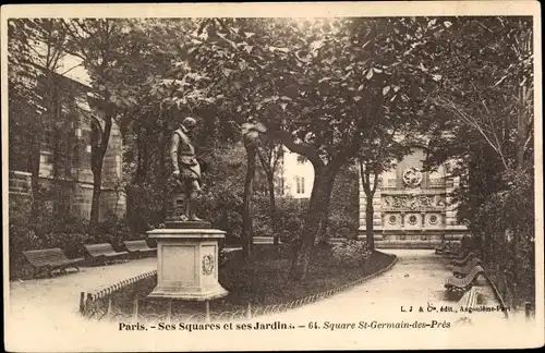 Ak Paris VI, Square St. Germain des Prés, Platz, Park, Statue