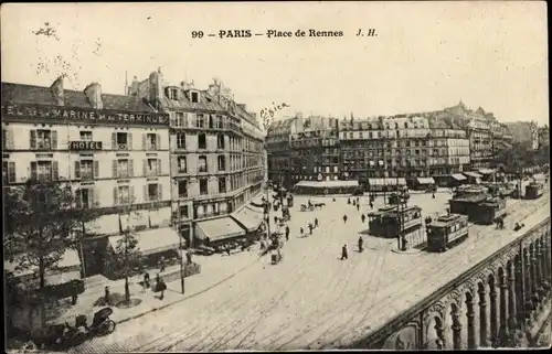 Ak Paris VI, Place de Rennes, Platz, Straßenbahnen