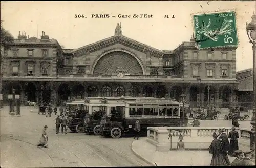 Ak Paris XI, La Gare de l'Est, Busse, Bahnhof