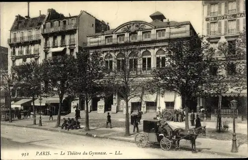 Ak Paris X, Le Theatre du Gymnase, Außenansicht, Pferdekutsche