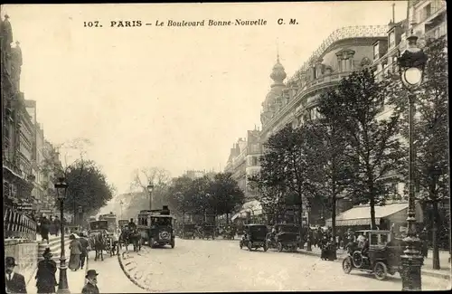 Ak Paris X, Le Boulevard Bonne-Nouvelle, Automobile