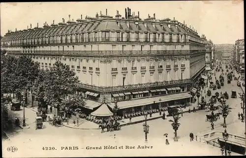 Ak Paris IX, Grand Hotel et Rue Auber