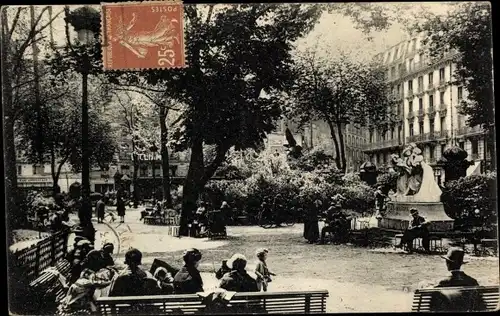 Ak Paris IX, Square Montbolon, Park, Statue, Menschen auf Bänken