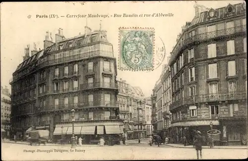 Ak Paris IX, Carrefour Maubeuge, Rue Baudin et Rue d'Abbeville