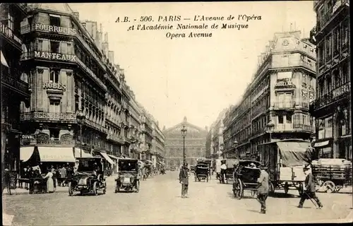 Ak Paris IX, L'Avenue de l'Opera et l'Academie Nationale de Musique, Autos