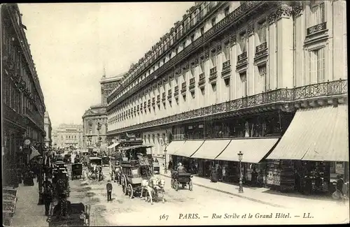 Ak Paris IX, Rue Scribe et le Grand Hotel, Kutschen