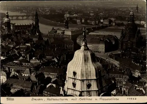 Ak Dresden Altstadt, Rathausturm, Hofkirche, Frauenkirche, Hahn 10648