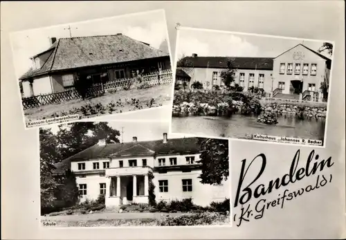 Ak Bandelin in Vorpommern, Konsum Landwarenhaus, Kulturhaus Johannes R. Becher, Schule