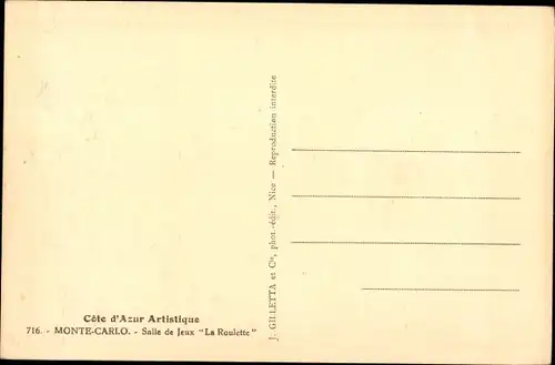 Ak Monte Carlo Monaco, Salle de Jeux, la Roulette