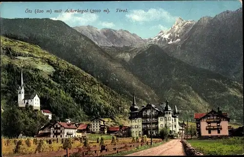 Ak Ötz Tirol Österreich, Blick auf den Ort mit Acherkogel, Purger, Nr. 10706