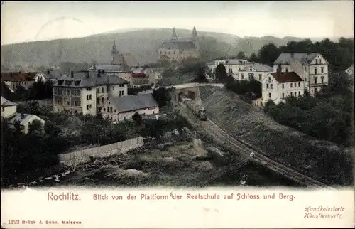 Ak Rochlitz an der Mulde, Blick von der Plattform der Realschule auf Schloss und Berg