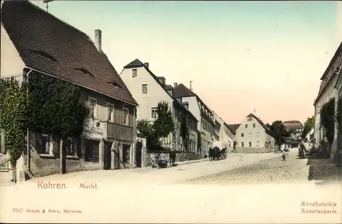 Ak Kohren Sahlis Frohburg in Sachsen, Ansicht vom Markt, Kutsche, Passant, Pfefferburg