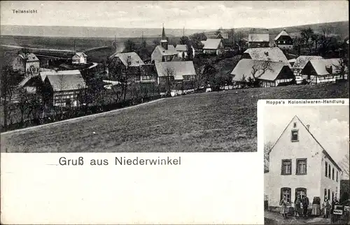 Ak Niederwinkel Waldenburg in Sachsen, Hoppes Kolonialwaren Handlung, Panorama