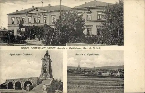 Ak Roßla am Harz, Hotel Deutscher Kaiser, Kyffhäuser Denkmal, Ort