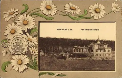 Passepartout Ak Meerane in Sachsen, Ferienkolonieheim, Margarentag, Wappen, 16. Juli 1911