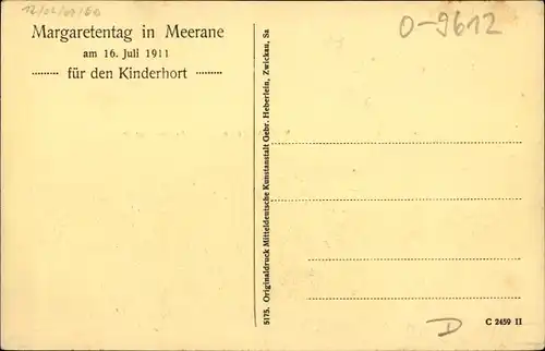 Passepartout Ak Meerane in Sachsen, Ferienkolonieheim, Margarentag, Wappen, 16. Juli 1911