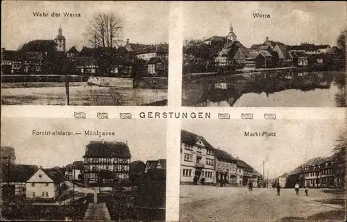 Ak Gerstungen in Thüringen, Wehr der Werra, Marktplatz, Forstmeisterei, Mühlgasse, Ort