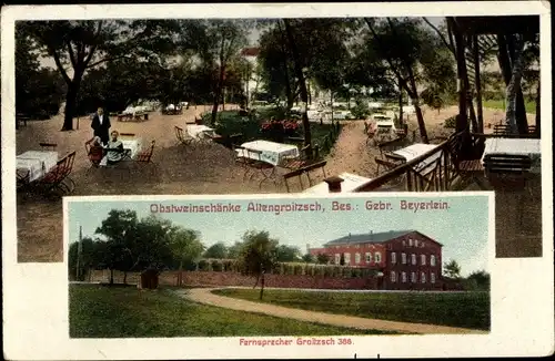 Ak Altengroitzsch Groitzsch in Sachsen, Terrassenpartie, Obstweinschänke, Besitzer Gebr. Beyerlein