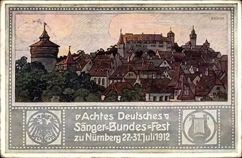 Ganzsachen Künstler Ak Kröger, Nürnberg in Mittelfranken, 8. Dt. Sängerbundesfest 1912, Panorama