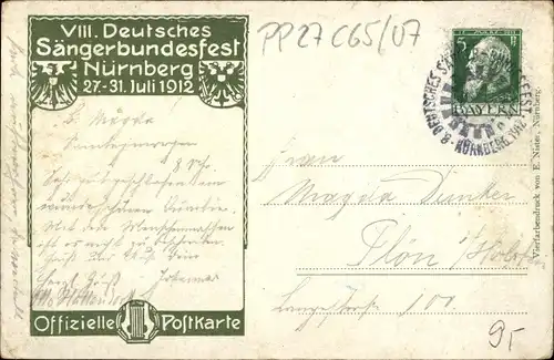 Ganzsachen Künstler Ak Kröger, Nürnberg in Mittelfranken, 8. Dt. Sängerbundesfest 1912, Panorama