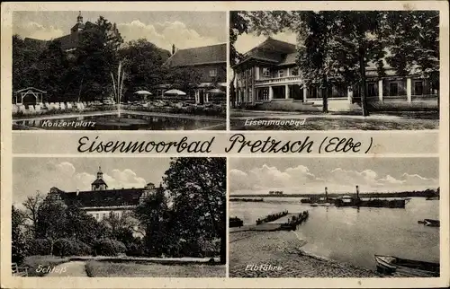 Ak Pretzsch an der Elbe Bad Schmiedeberg, Konzertplatz, Schloß, Elbfähre, Eisenmoorbad