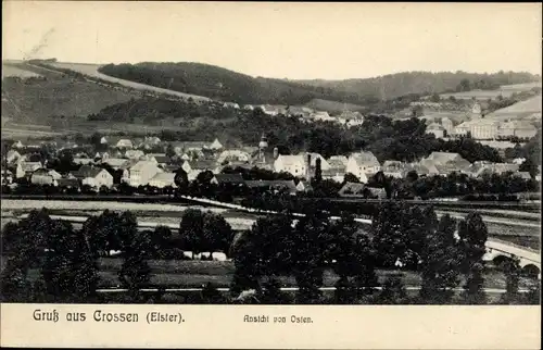 Ak Crossen an der Elster Thüringen, Ansicht von Osten auf Crossen, Panorama