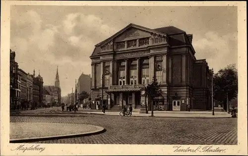 Ak Magdeburg an der Elbe, Zentral Theater, Straßenpartie