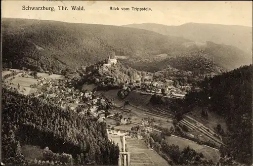 Ak Schwarzburg in Thüringen, Blick vom Trippstein, Panorama