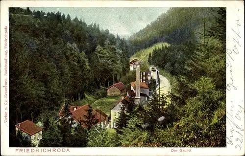 Ak Friedrichroda im Thüringer Wald, der Grund, Blick auf den Ort