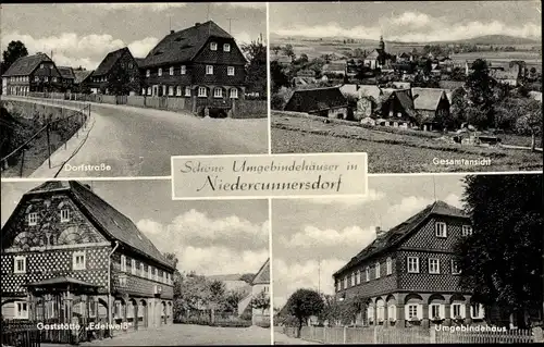 Ak Niedercunnersdorf Kottmar in Sachsen, Umgebindehäuser, Gaststätte Edelweiß, Totalansicht