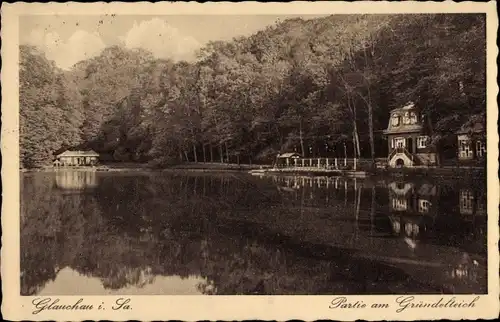 Ak Glauchau in Sachsen, Partie am Gründelteich