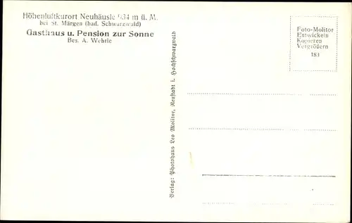 Ak Neuhäusle Sankt Märgen im Schwarzwald, Gasthaus und Pension zur Sonne