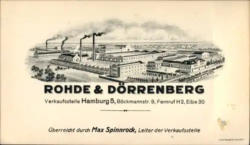 Ak Hamburg Mitte Sankt Georg, Verkaufsstelle Rohde & Dörrenberg, Maschinenbau Düsseldorf