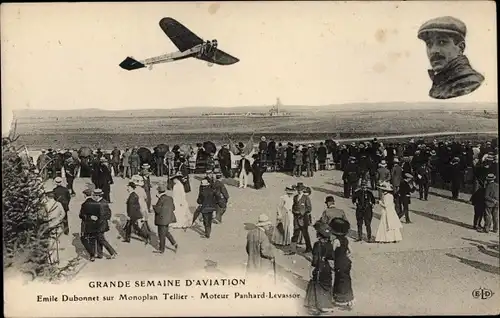Ak Grande Semaine d'Aviation, Emile Dubonnet sur Monoplan Tellier, Moteur Panhard Levassor