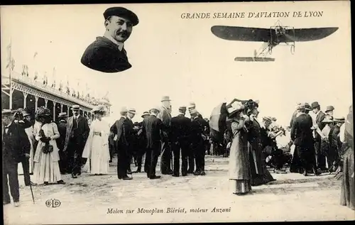 Ak Grande Semaine d'Aviation de Lyon, Molon sur Monoplan Blériot, moteur Anzani