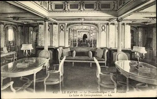 Ak Paquebot La Provence, Dampfschiff, SGTM, Le Salon de Correspondance