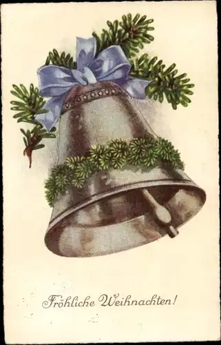 Ak Glückwunsch Weihnachten, Glocke, Schleife, Tannzweige