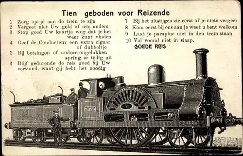 Ak Niederländische Eisenbahn Nr. 5020, Tien geboden voor Reizende