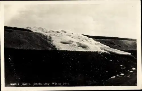 Ak Andijk Oost Medemblik Nordholland Niederlande, Ijsschuiving, Winter 1940