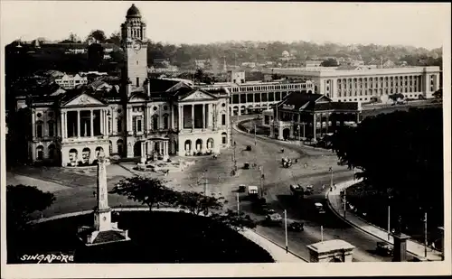 Ak Singapore Singapur, Town Hall, Stadthalle mit Umgebung, Denkmal