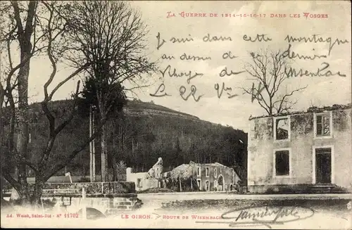 Ak Le Giron Vosges, zerstörte Gebäude, Kriegszerstörung I. WK