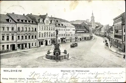Ak Waldheim in Sachsen, Obermarkt mit Wettinbrunnen