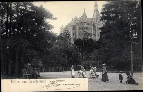 Ak Sarreguemines Saargemünd Lothringen Moselle, Stadtpark, Kinderwagen