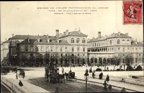 Ak Paris X., Specimen des Ateliers Photomecaniques D.A. Longuet, Gebäude, Kutschen