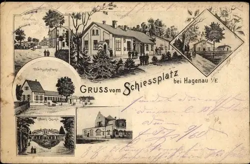 Litho Haguenau Hagenau im Elsass Bas Rhin, Schiessplatz, Baracken, Offiziers Casino