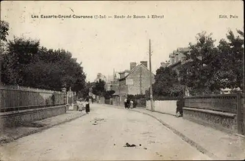 Ak Les Essarts Grand Couronne Seine Maritime, Route de Rouen a Elbeuf, Straße