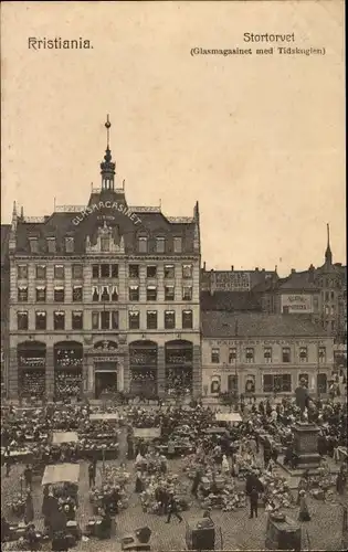Ak Kristiania Christiania Oslo Norwegen, Stortorvet, Marktszene, Glasmagasinet